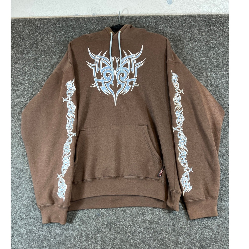 Sapphire Lounge Hoodie Mens Large Brown Graphic Sleeve Tribal Streetwear Y2K
